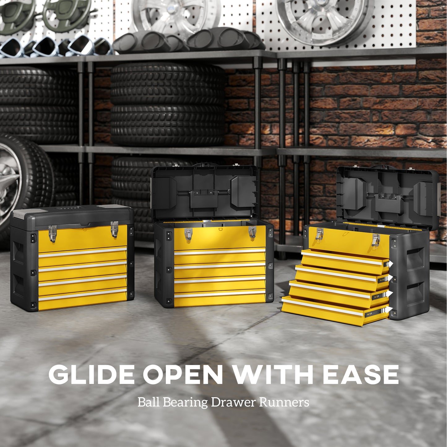 4 Drawers Large Toolbox - Yellow / Orange