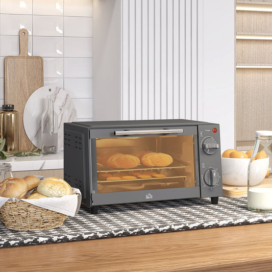 Mini Oven, 9L Countertop Electric Grill, Toaster Oven with Adjustable Temperature, Timer, Baking Tray and Wire Rack, 750W, Grey