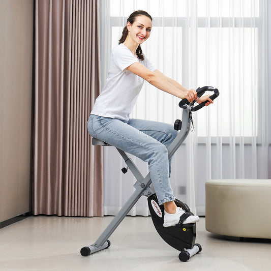 SPORTNOW Folding & Quiet Exercise Bike with 8-Level Magnetic Resistance and Heart-Rate Sensor for Home Gym