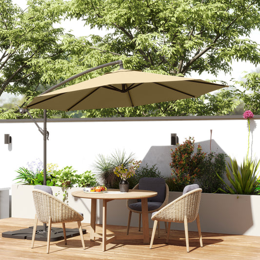 Outsunny 3(m) Garden Banana Parasol Cantilever Umbrella with Crank Handle, Cross Base, Weights and Cover for Outdoor, Hanging Sun Shade