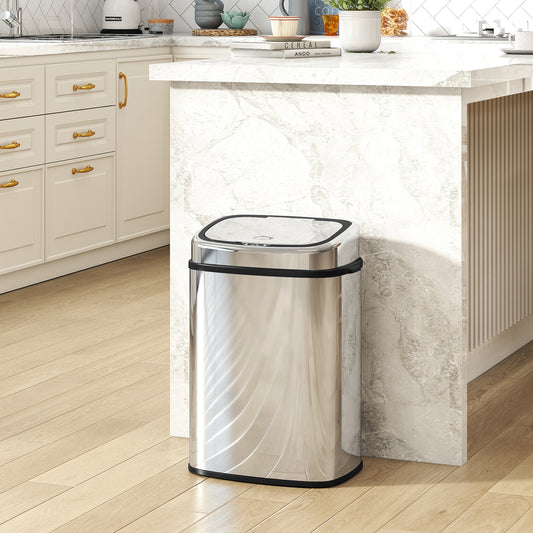 50L Stainless Steel Sensor Bin - Silver Tone