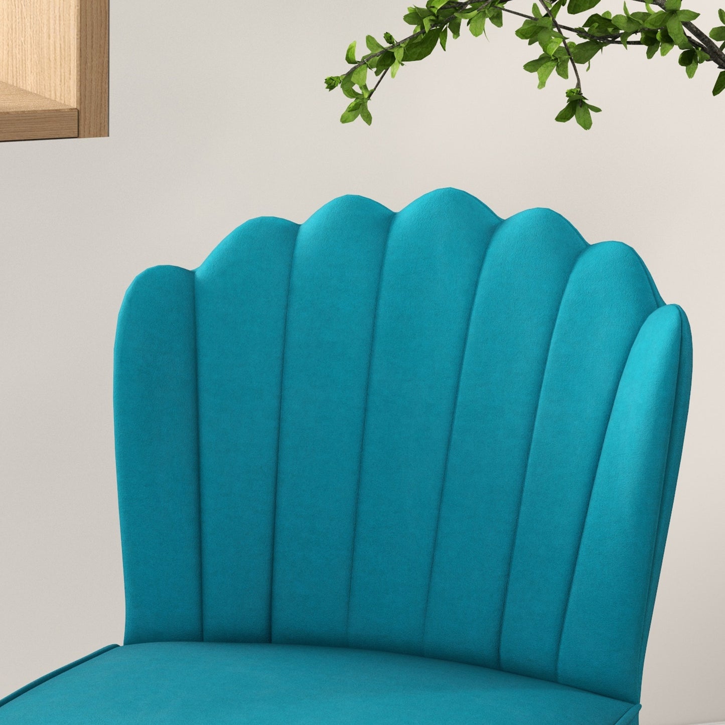 Vintage Retro Style Velvet-Feel Shell Accent Chair - Blue / Yellow