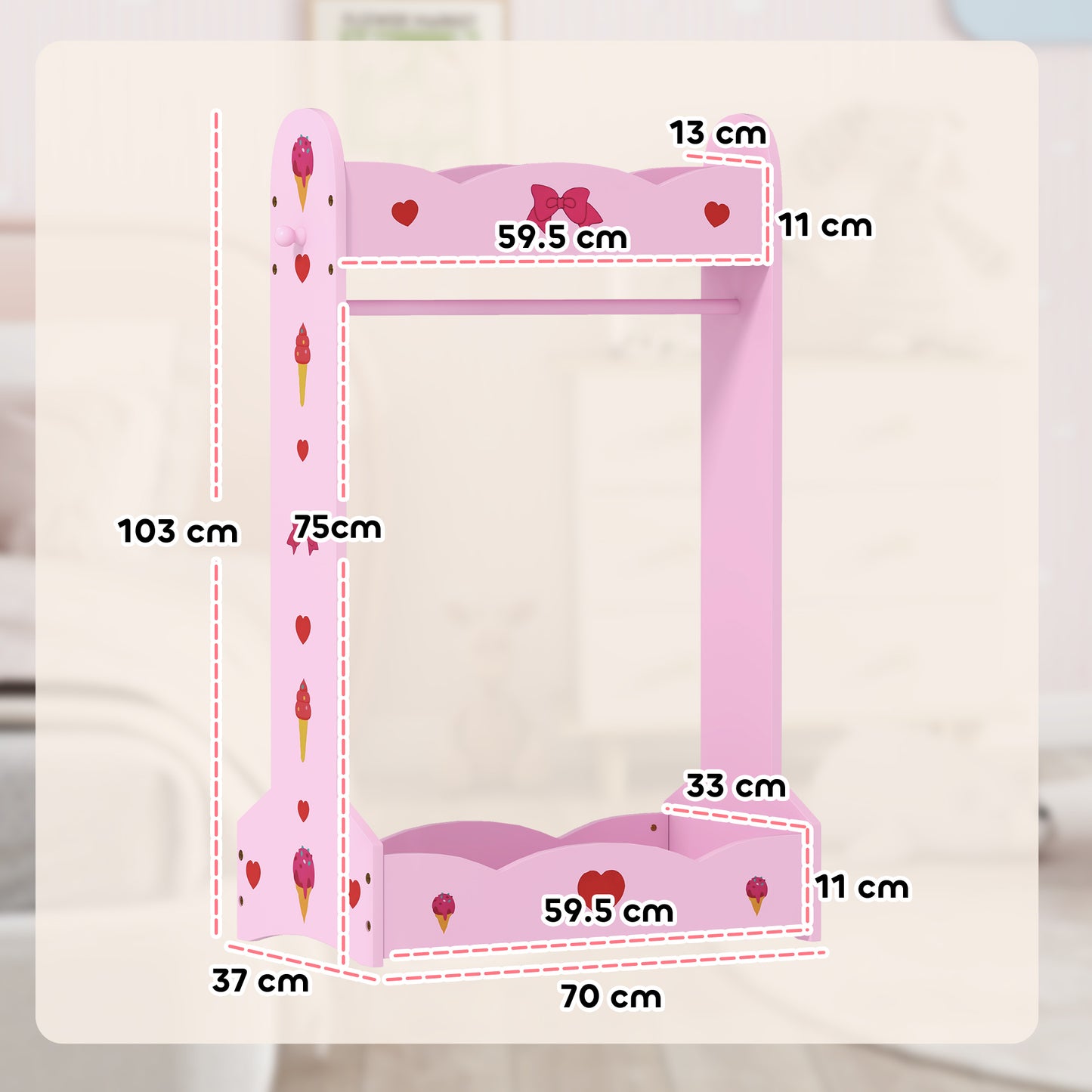 AIYAPLAY Kids Clothes Rail with 2 Storage Shelves for 3-8 Years Old, Hot Pink