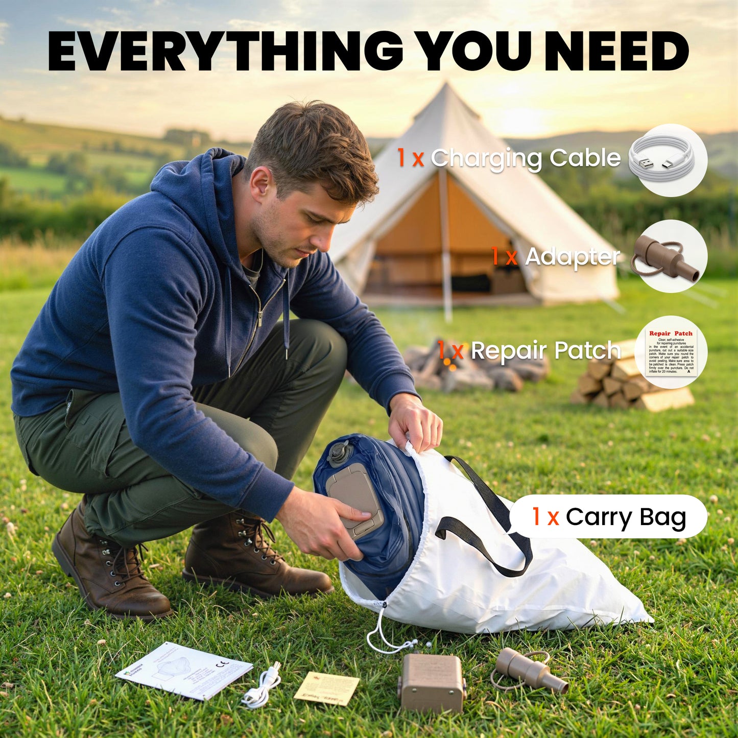 Single Inflatable Air Bed | Built-In Electric Pump | 3 Min Inflate | Flocked Top | 5000mm Waterproof | 200kg | 190x97x39cm | Carry Bag Included | Grey