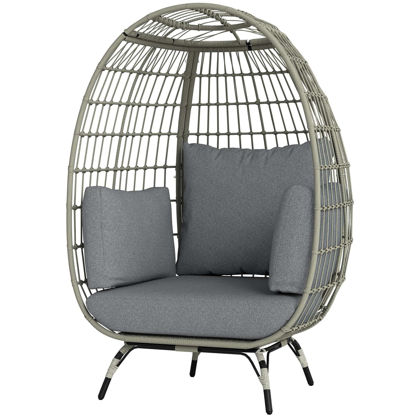 Outsunny Rattan Egg Chair with Cushions and Pillows, Charcoal Grey