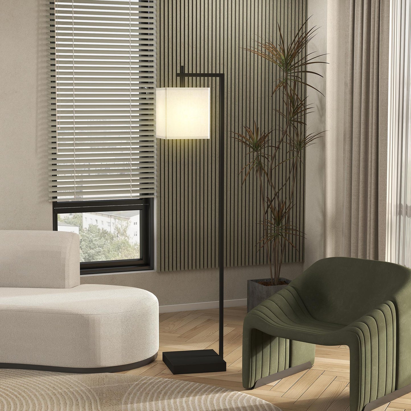 Floor Lamp for Living Room, 66" Modern Tall Standing Lamp with Adjustable Colour Temperatures & 10 Brightness Levels, Remote Control and Foot Switch 9W LED Bulb Included