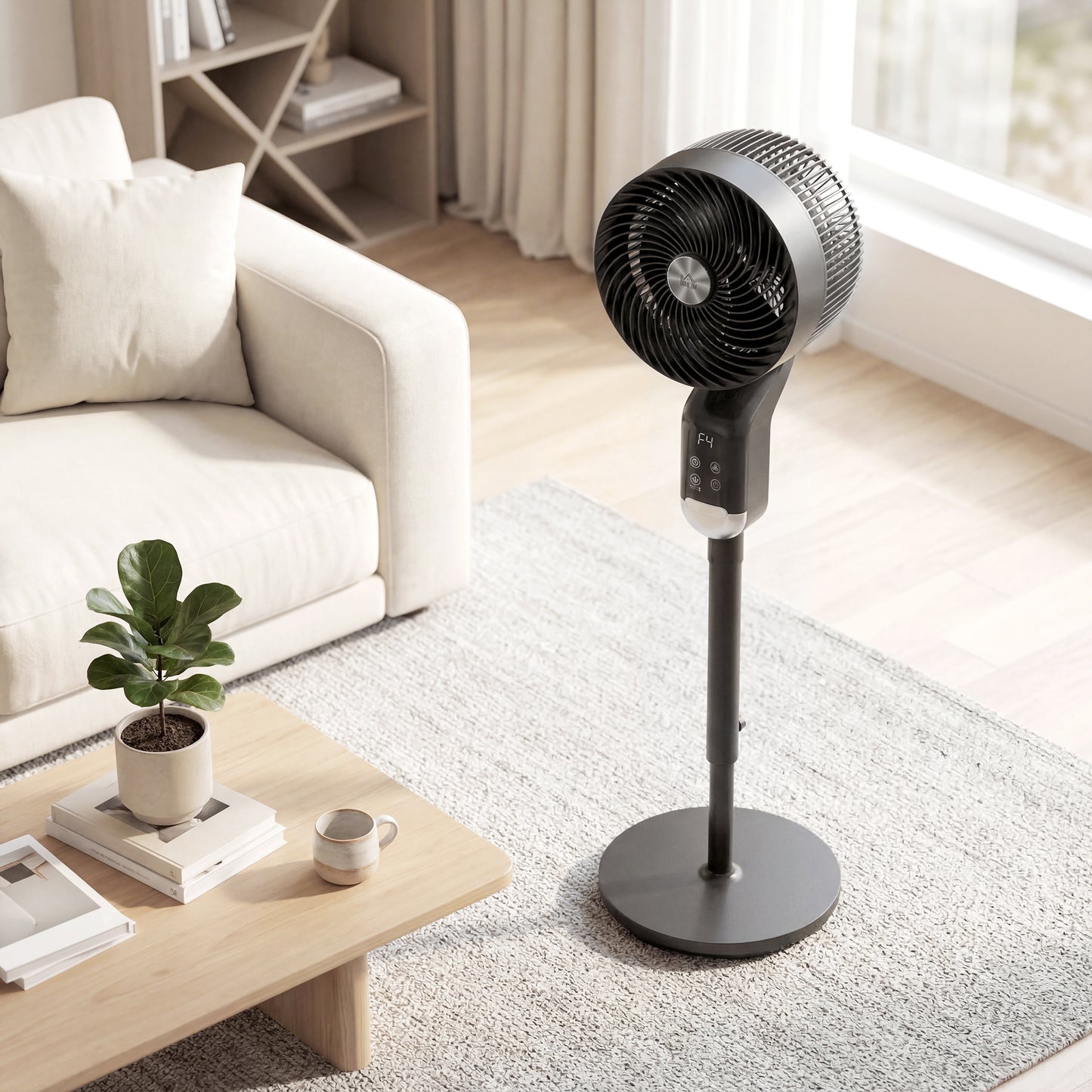 Silent Standing Pedestal Fan | 41" | 20dB Sleep Mode | 8 Speeds | 85° Oscillation | 12H Timer | Remote | Aroma Box | Black