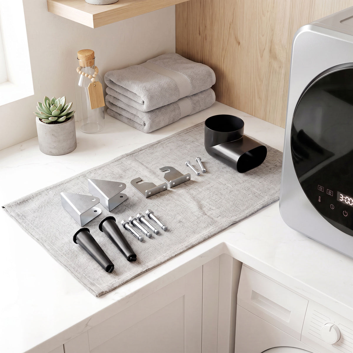 Compact Vented Tumble Dryer | Silver | 48x44x57cm | 800W | 4kg Wet 2.5kg Dry | 60°C Sterilise | Reverse Tumble | Touchscreen | Freestanding Stackable Wall-Mount | IPX4 | Auto-Stop