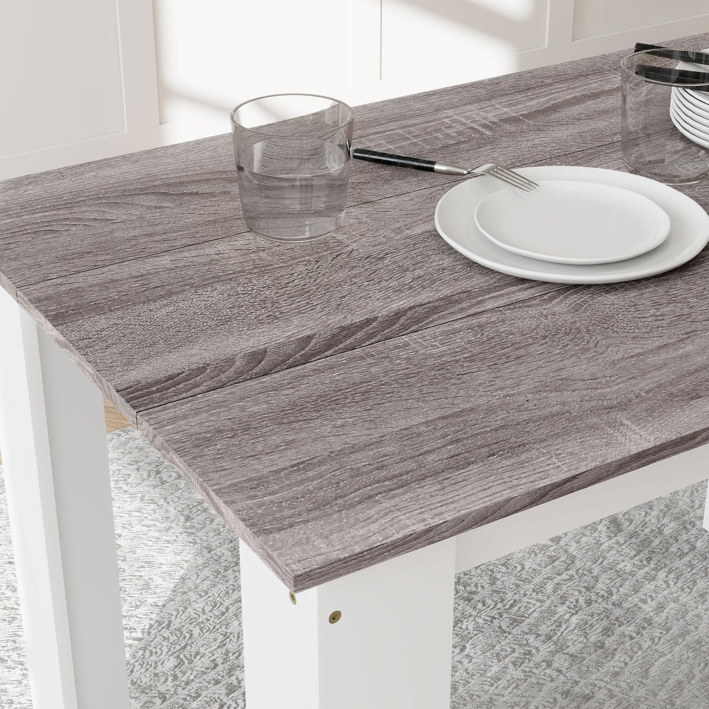 Dining Table for 4-6 | Wood-Effect Melamine Top | Triangular Legs | Water-Resistant | 50kg | Grey