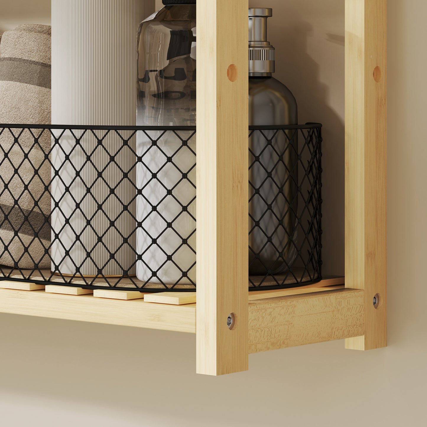 3-Tier Bamboo Bathroom Storage Shelf, Wall-Mounted or Stand, Display Stand Shelving Unit with Adjustable Rack, Natural