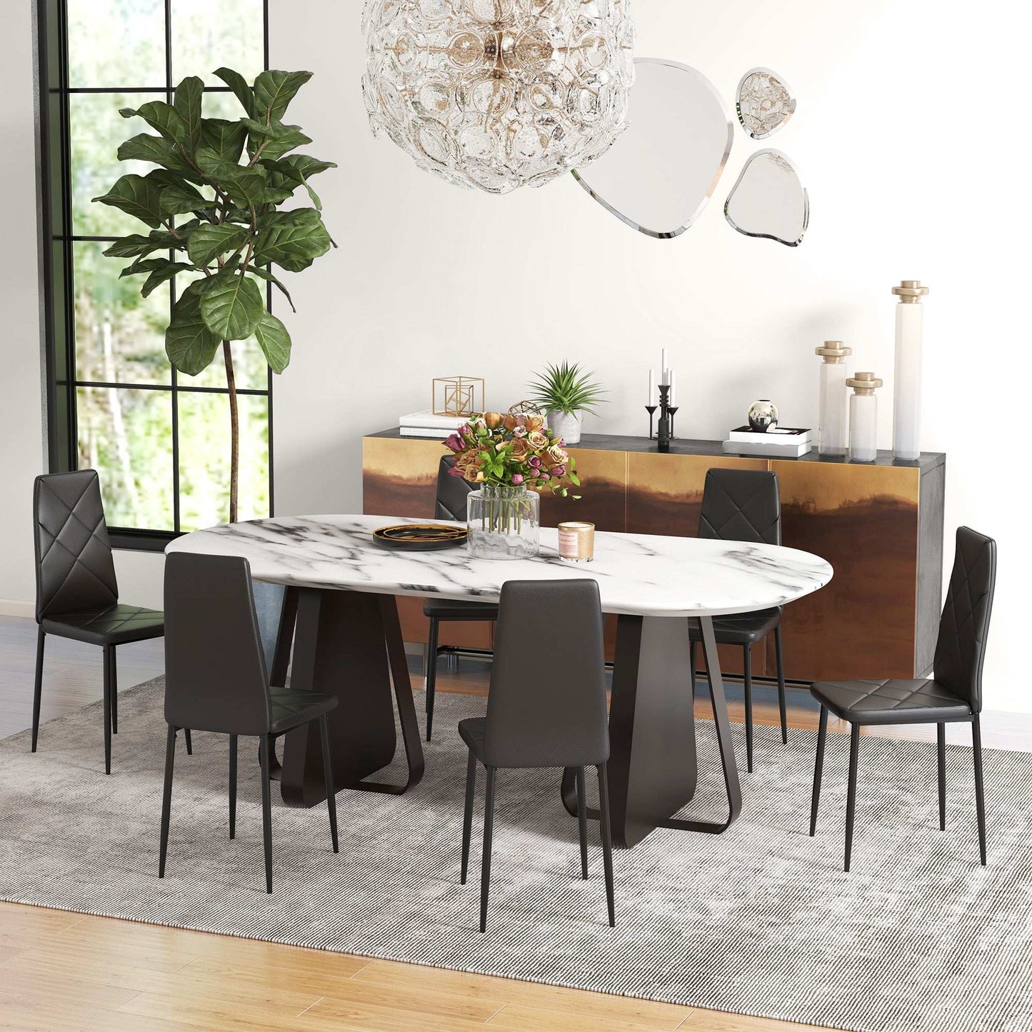 Set of 6 Faux Leather Dining Chairs - Black