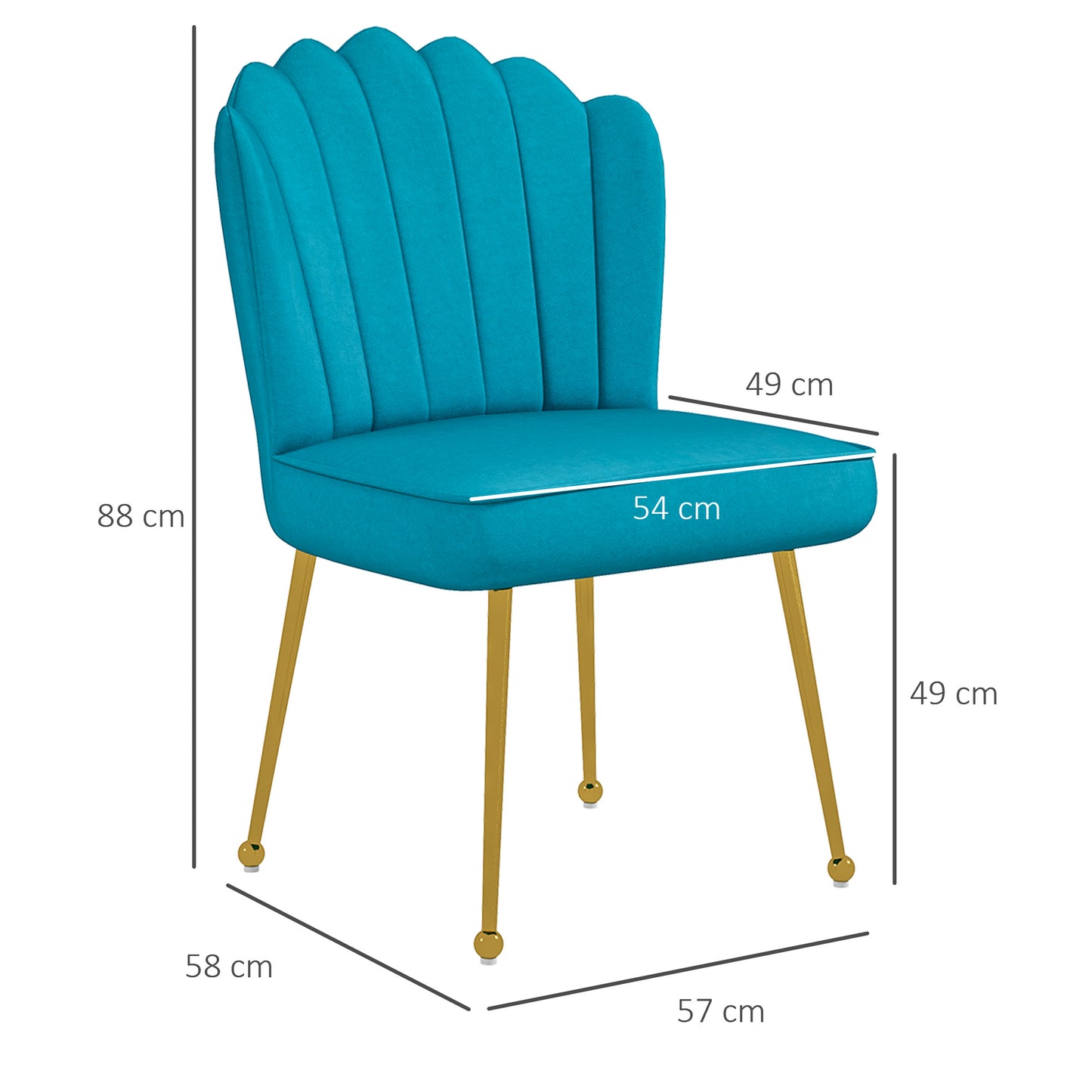 Vintage Retro Style Velvet-Feel Shell Accent Chair - Blue / Yellow