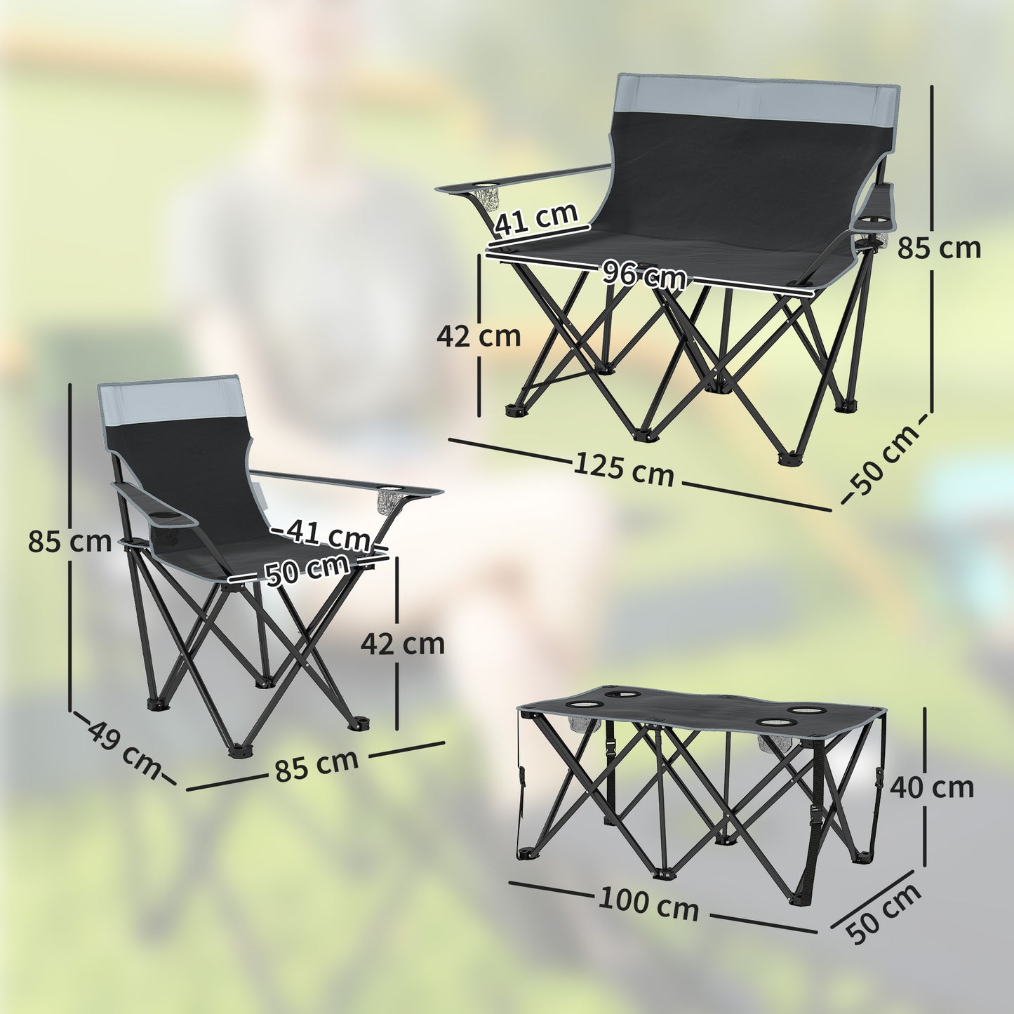Outsunny Four-Piece Portable Camping Picnic Table Set - Grey