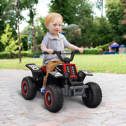 6V Electric Quad Bike for Kids, Ride On ATV w/ Forward Backward, Headlights, for 18-36 Months, Black and Red
