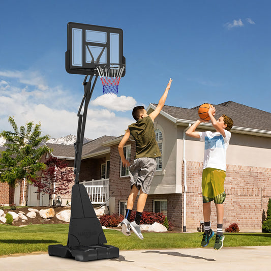 Basketball Hoop Outdoor, Height Adjustable Hoop and Stand W/ Rebound System, Weighted On Wheels, 2.45-3.05m, for Teens, Juniors, Adults
