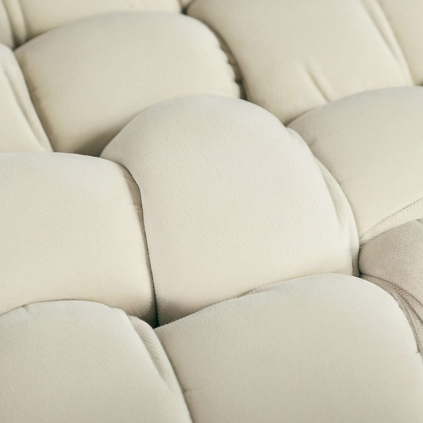Velvet-Feel Bold Woven Footstool - Cream White