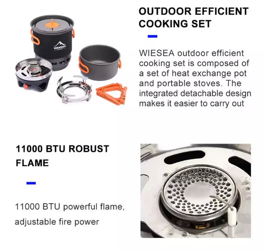 Widesea Camping Cooking System with Heat Exchanger Outdoor Gas Burner Stove Tourist Pot Set Cup Tableware Cookware