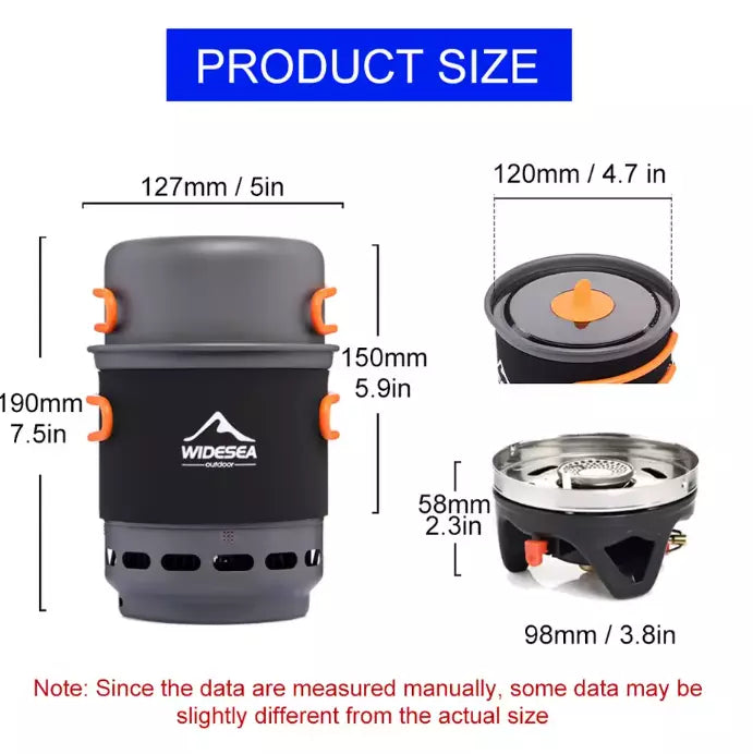 Widesea Camping Cooking System with Heat Exchanger Outdoor Gas Burner Stove Tourist Pot Set Cup Tableware Cookware