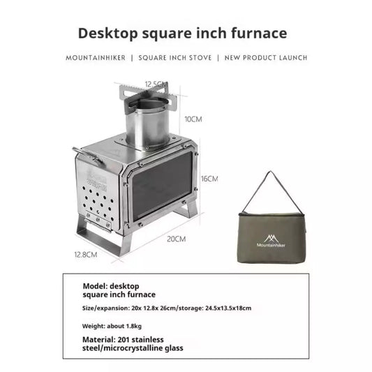 Portable Firewood Square Stove Stainless Steel Outdoor Fire Heater Stove Picnic Hiking Camping Wood Burner Burning Stove