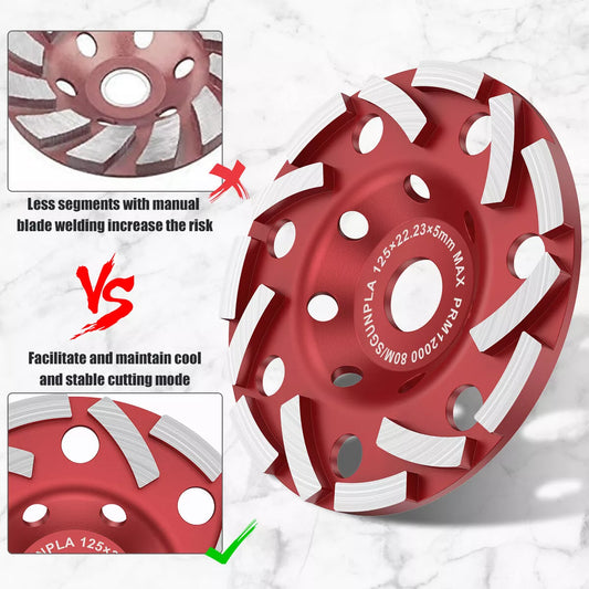 Grinding Disc 5 Inch Abrasive Cup Wheel Wear Resistant Diamond Sanding Durable Angle Grinder Disc for Concrete Stone Gypsum Marble Ceramics