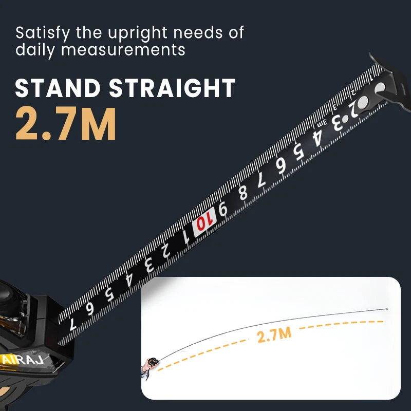 10M Metric Self-Locking Tape Measure with Rubberised Coating, High - Precision Straightedge Measuring Tool Hand Tool