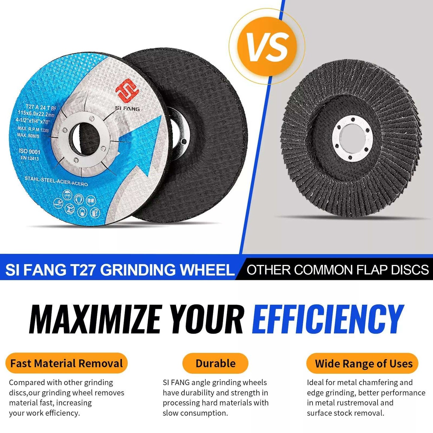 SIFANG Pack Of 2 115 x 6mm Metal Angle Grinder Stainless Steel Cutting Wheel Fibre Grinding Disc Sheet Reinforced Resin Grinding Wheel Blade