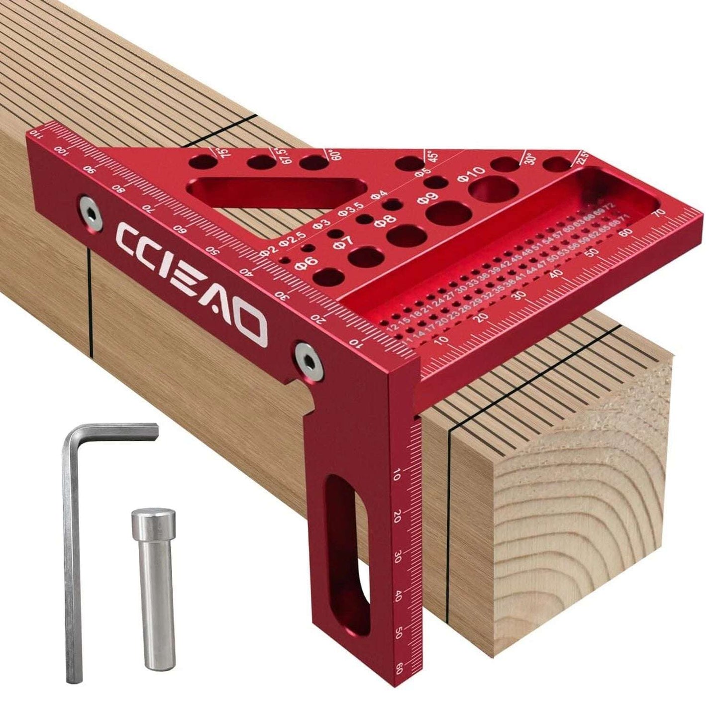 3D Carpenter Square W/ Degrees Scriber, 22.5-90 Degree Drawing Line Ruler W/ Pin, Precision, Woodworking, Construction, Craftsmen (Metric)