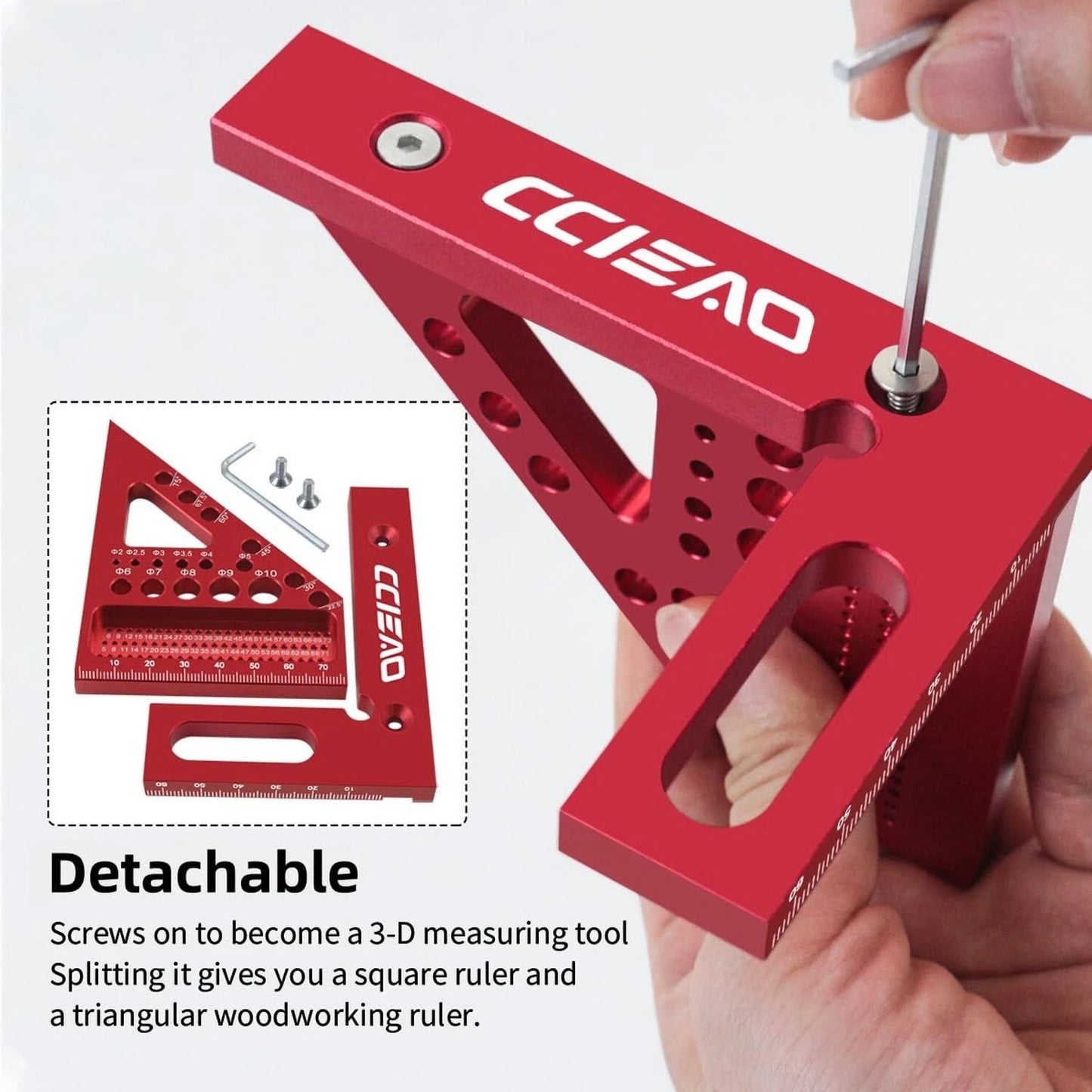 3D Carpenter Square W/ Degrees Scriber, 22.5-90 Degree Drawing Line Ruler W/ Pin, Precision, Woodworking, Construction, Craftsmen (Metric)
