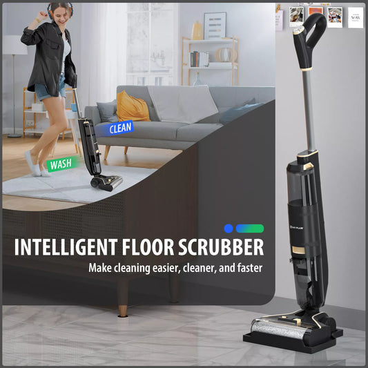 Dayplus Cordless Wet-Dry Vacuum Cleaner Wet Dry Electric Mop Floor Cleaner Cordless Lightweight Mop with Smart Digital Display Self-Cleaning