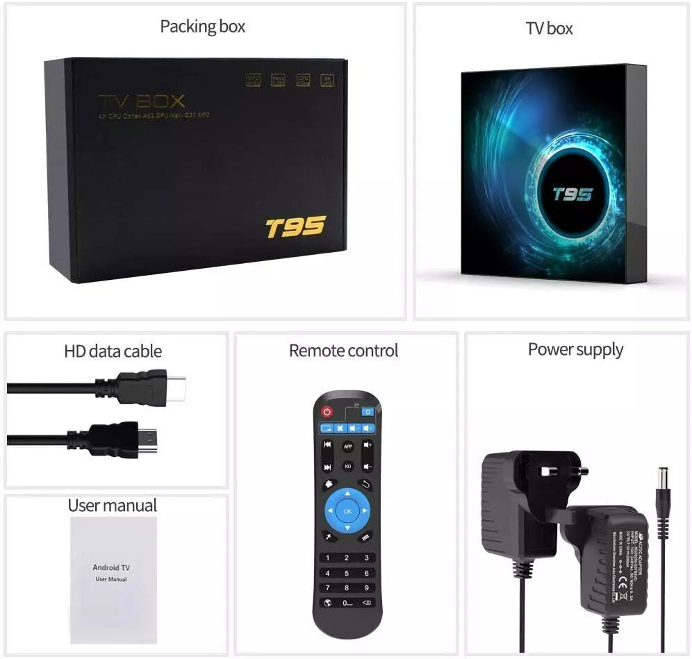 Smart TV Box 2024 T95 Plus HD 6K Android 14 Allwinner H616 8GB RAM, 128GB Memory, Dual Wifi Media Player PK X96Max Plus H96 Set Top Box & Keyboard