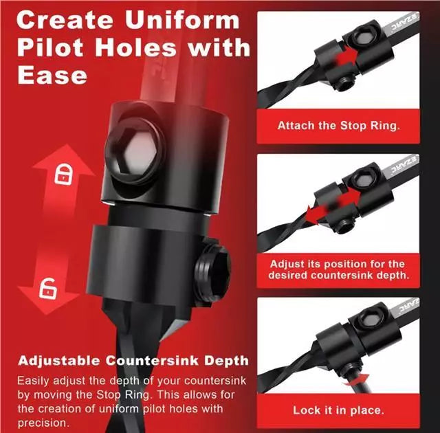EZARC Countersink Drill Bit Set 15-Pack, Tapered Drill Bits Kit with 2PCS Wood Plug Cutter for Woodworking, with Storage Box