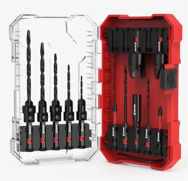 EZARC Countersink Drill Bit Set 15-Pack, Tapered Drill Bits Kit with 2PCS Wood Plug Cutter for Woodworking, with Storage Box