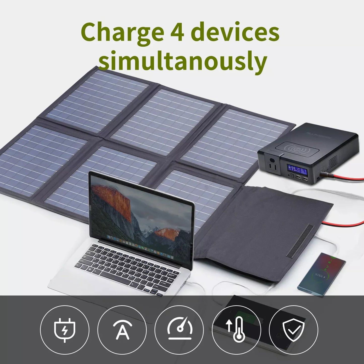 ALLPOWERS Solar Panel Charger 60W Foldable with 18V DC+USB-C 60W+USB-A*2 for Power Station , Camping, Laptop, Phone, Riding