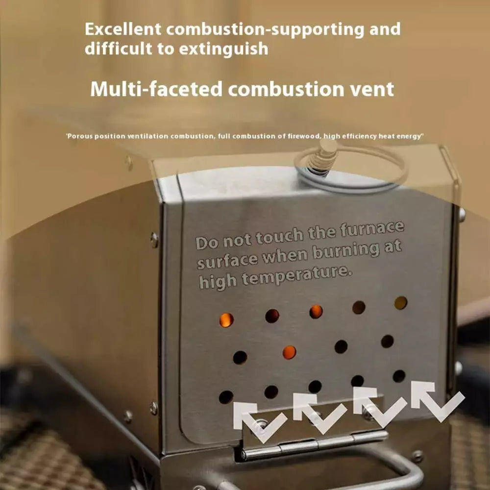 Portable Firewood Square Stove Stainless Steel Outdoor Fire Heater Stove Picnic Hiking Camping Wood Burner Burning Stove