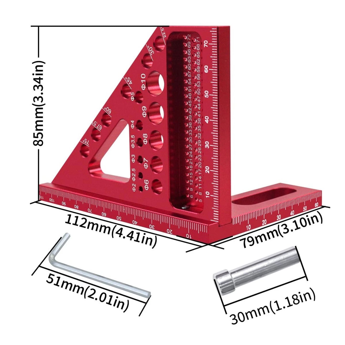 3D Carpenter Square W/ Degrees Scriber, 22.5-90 Degree Drawing Line Ruler W/ Pin, Precision, Woodworking, Construction, Craftsmen (Metric)