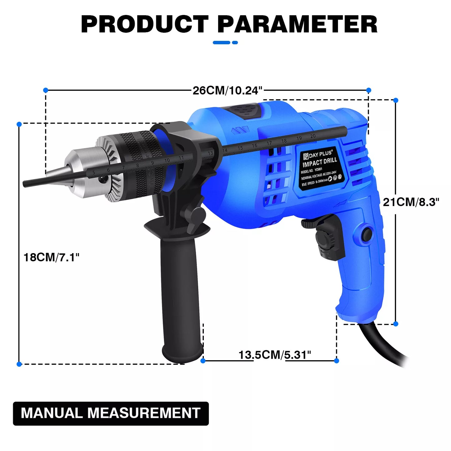 Dayplus Hammer Drill Heavy Duty Electric Corded Impact Drill 850w Rotary with Bits Set