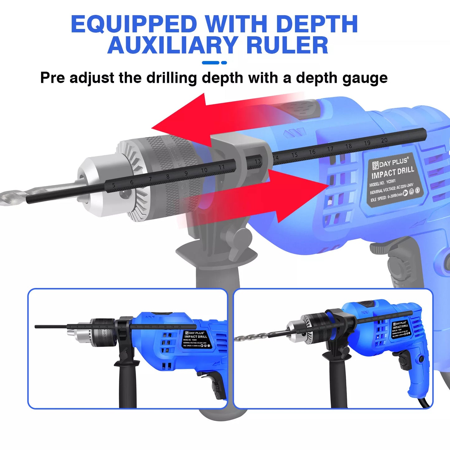 Dayplus Hammer Drill Heavy Duty Electric Corded Impact Drill 850w Rotary with Bits Set