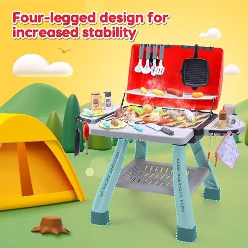 Children's BBQ Grill Toy, Kitchen Playset, Realistic Smoke BBQ Grill with Toy Kitchen Pretend Play
