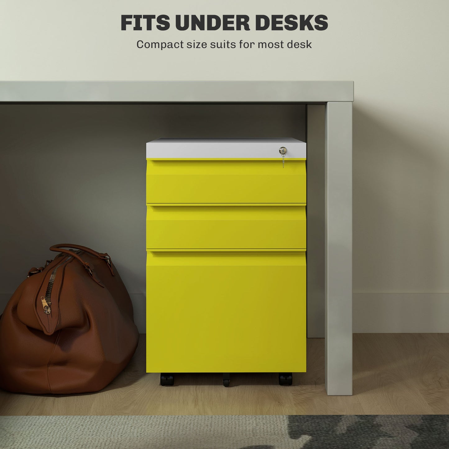 Vinsetto 3 Drawer Filling Cabinet, Mobile Metal File Cabinet with Anti-tilt Design for Letter, A4, Legal Size