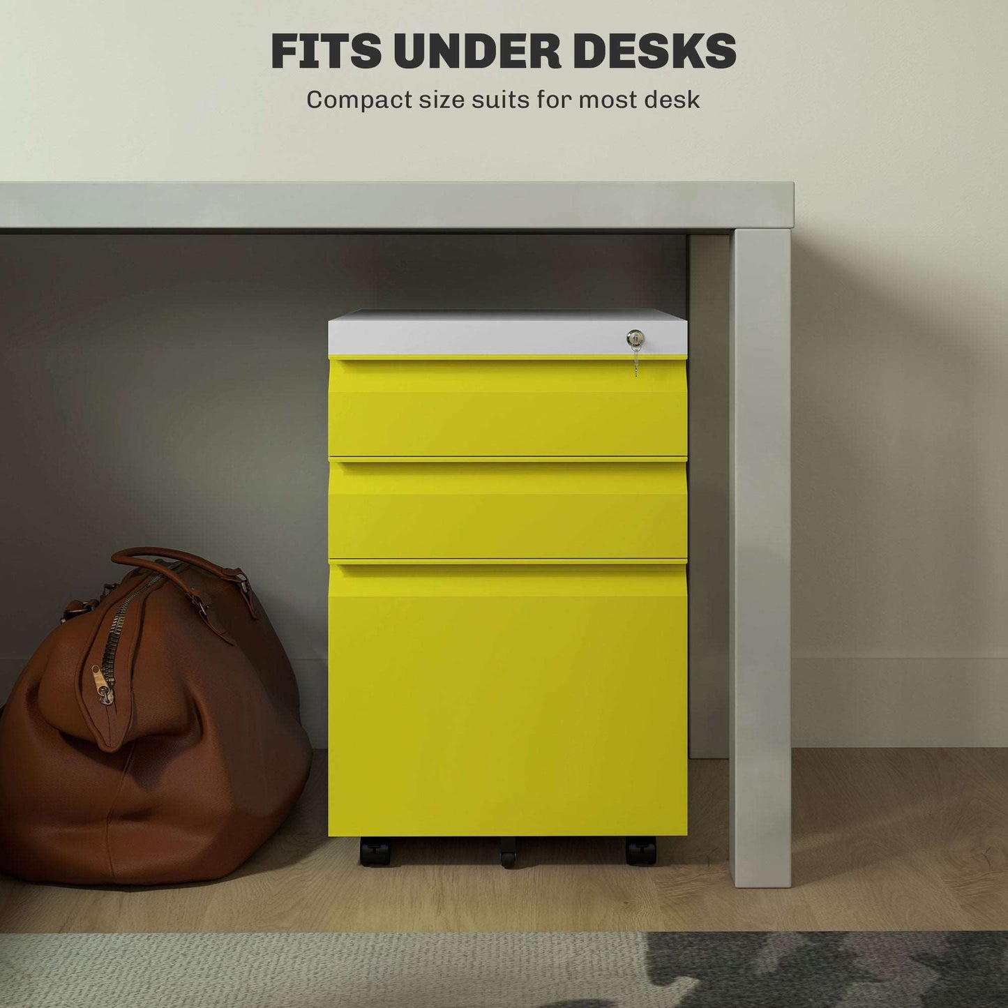Vinsetto 3 Drawer Filling Cabinet, Mobile Metal File Cabinet with Anti-tilt Design for Letter, A4, Legal Size