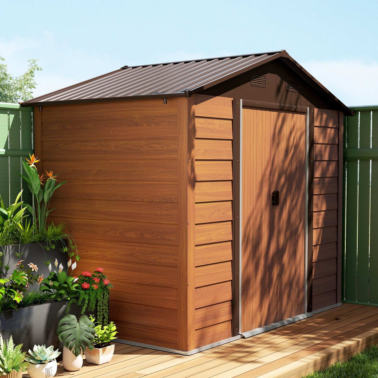 Outsunny Garden Storage Shed with Sliding Door - Brown Wood Effect
