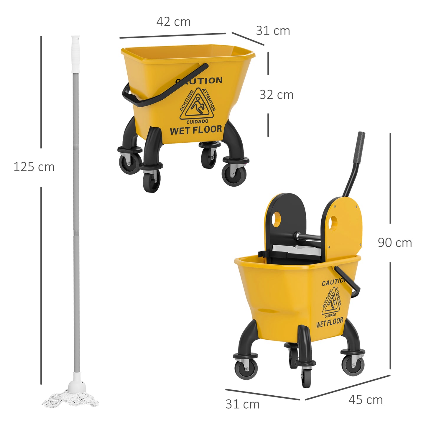 26 Litre Mop Bucket, with Wringer and Mop - Yellow
