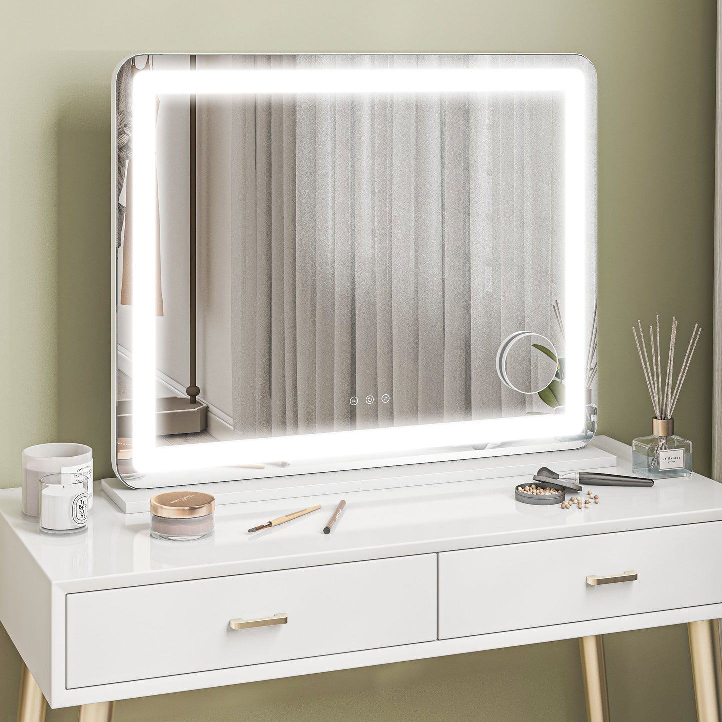 Vanity Mirror with Lights, Large Lighted Makeup Mirror with 3 Colour Lighting Modes, USB Charging Port, Touch Screen, Tabletop or Wall Mounted Design