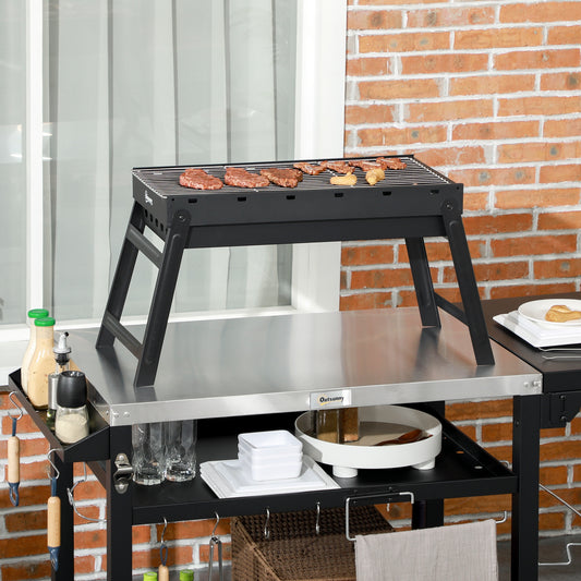 Outsunny Foldable Picnic Camping Charcoal Grill - Black