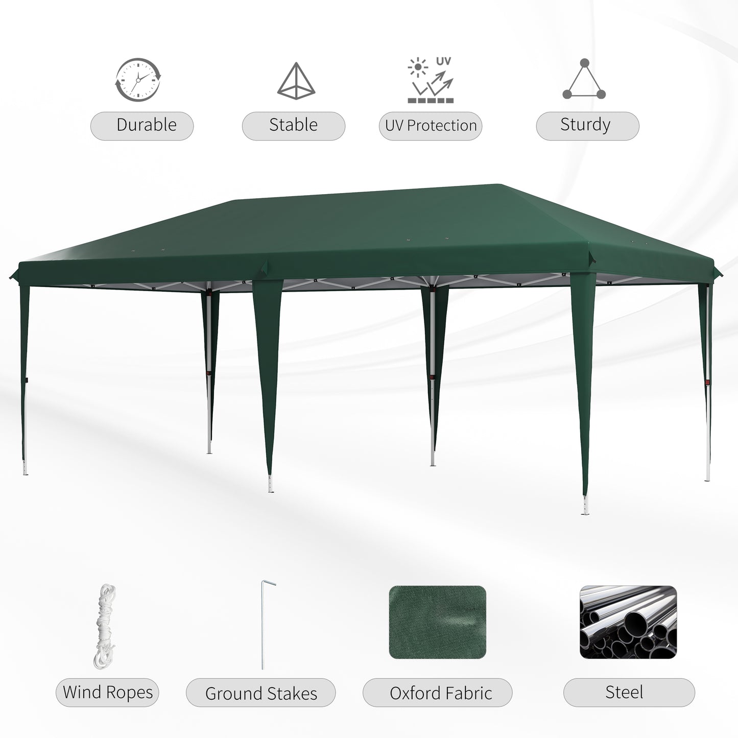 Outsunny Pop Up Gazebo, Double Roof Foldable Canopy Height Adjustable Canopy w/ Carrying Bag, 6 m x 3 m x 2.65 m, Green
