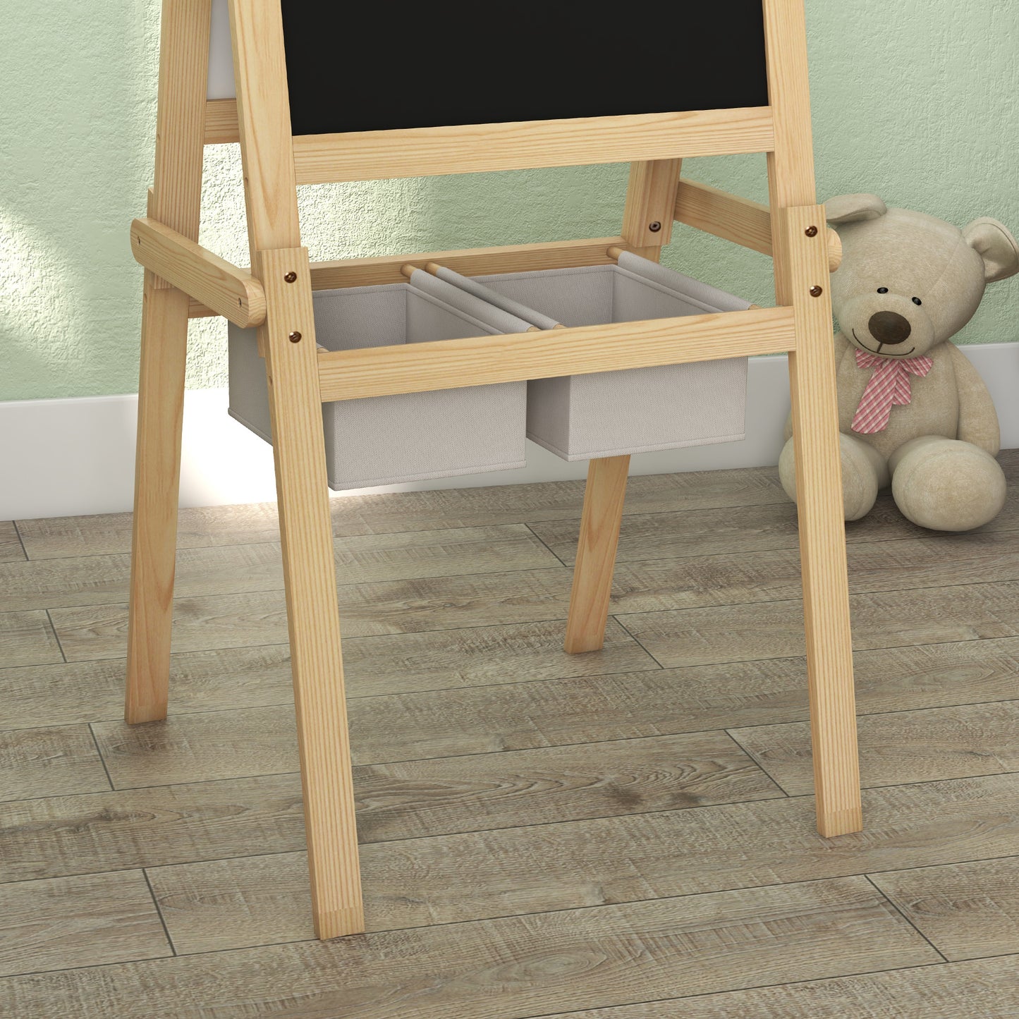 Kids Easel W/ Paper Roll, 3 in 1 Art Easel for Toddlers, Double-Sided Kids Whiteboard Blackboard with Storage Baskets for Ages 3-6 Years