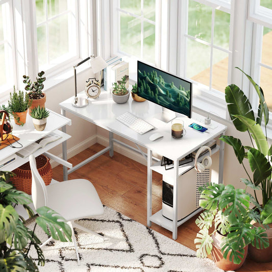 20 x 60 cm Computer Desk with Power Outlets and Reversible Shelves - White