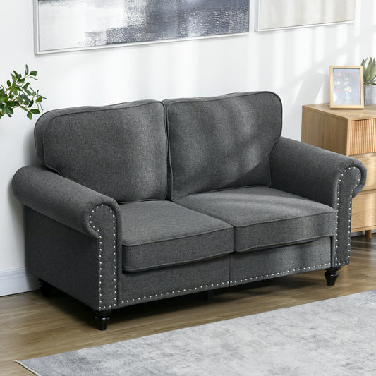 Retro Vintage Style Two-Seater Mid-Century Sofa, with Pocket Springs - Charcoal Grey
