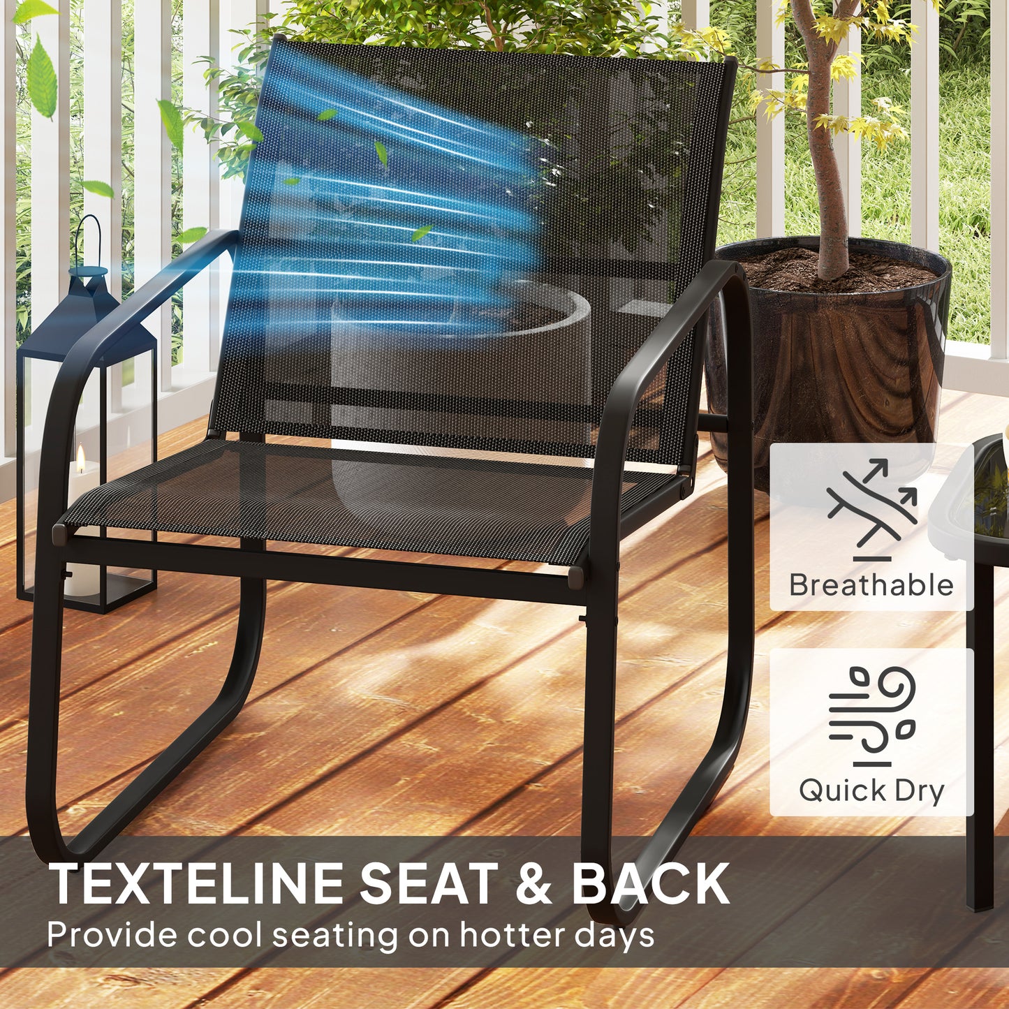 Outsunny Three-Piece Garden Seating Chairs & Table Set - Black