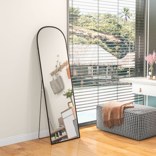 Full Length Mirror, 162x50cm Arched Free Standing Floor Mirror with Aluminium Alloy Frame, Hanging or Leaning for Living Room, Bedroom, Black Frame